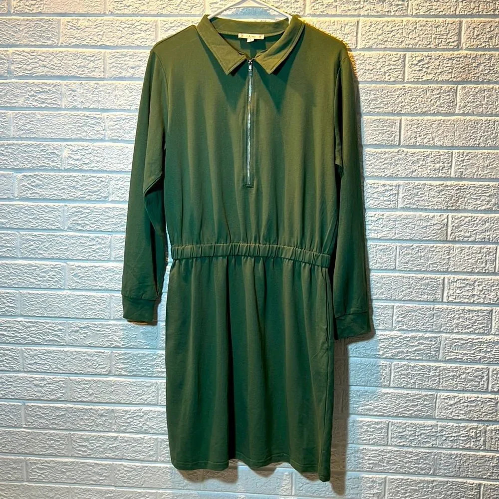 NWOT L. Love Olive Green Collared Tee Shirt Dress Size Large